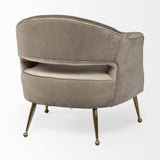 29" Taupe And Brass Velvet Arm Chair