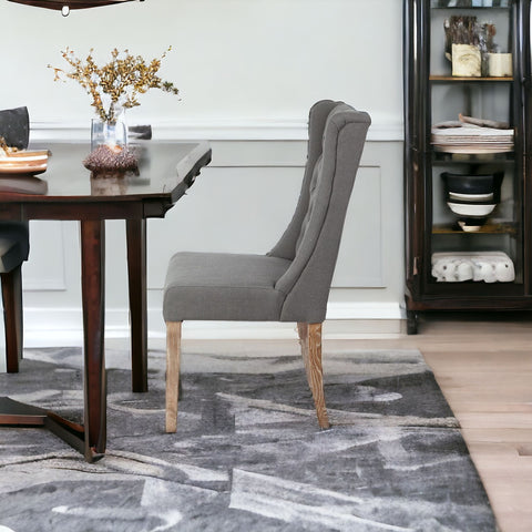 Gray Plush Linen Covering With Ash Solid Wood Base Dining Chair