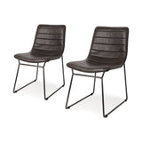 Set Of Two Black Upholstered Faux leather Side Chairs