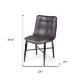 Black Leather Seat With Black Metal Frame Dining Chair