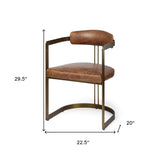Brown Leather Seat With Gold Iron Frame Dining Chair