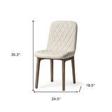 Diamond Tuffed Cream Fabric Wrap With Brown Wood Base Dining Chair