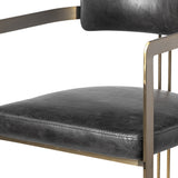 Black Leather Seat With Gold Iron Frame Dining Chair