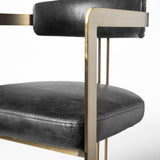 Black Leather Seat With Gold Iron Frame Dining Chair