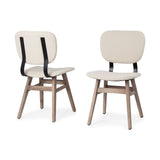 Set Of Two Cream And Brown Upholstered Fabric Open Back Side Chairs