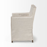 Cream Fabric Slip Cover With Brown Wood Frame Dining Chair