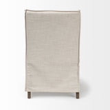 Cream Fabric Slip Cover With Brown Wood Frame Dining Chair
