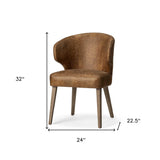 Brown Toned Leather With Brown Wooden Base Dining Chair