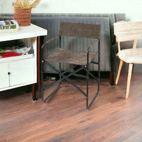 Brown Leather With Black Iron Frame Dining Chair