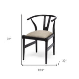 Linen Seat With Black Wooden Base Dining Chair