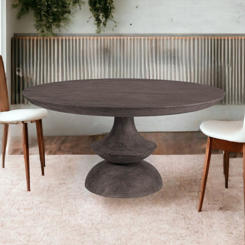 60" Round Charcoal Gray Solid Wood Table Top And Base Dining Table