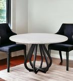 48" Round White Marble Top Black Base Dining Table