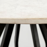 48" Round White Marble Top Black Base Dining Table