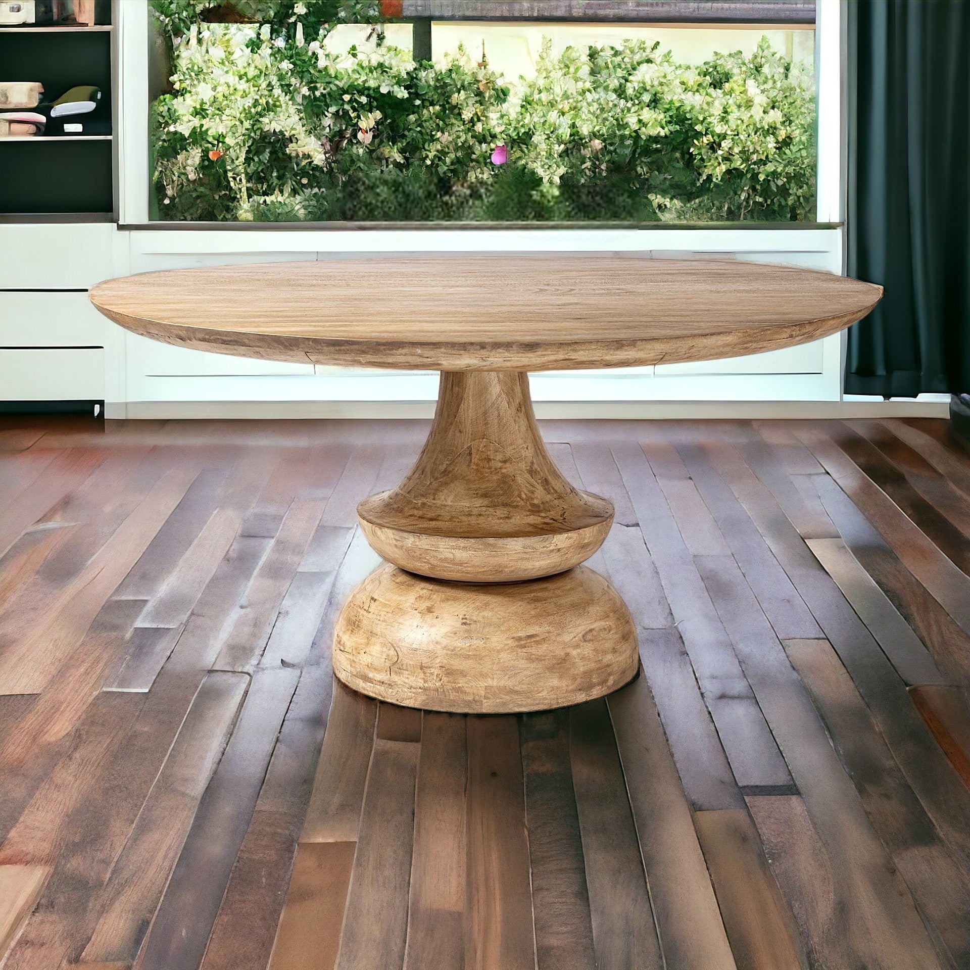 60" Round Blonde Solid Wood And Base Dining Table