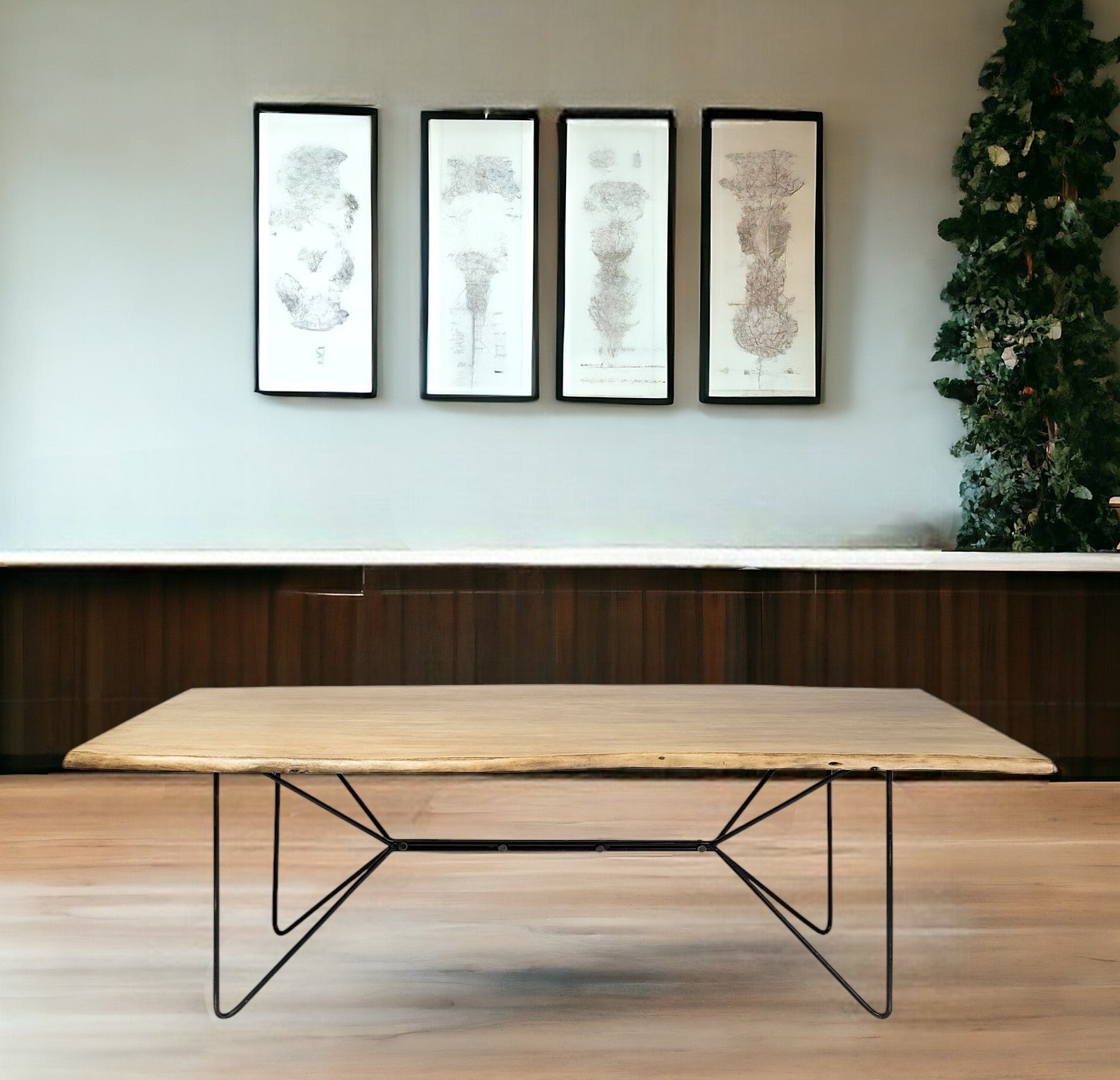 40" Brown And Black Solid Wood And Metal Dining Table