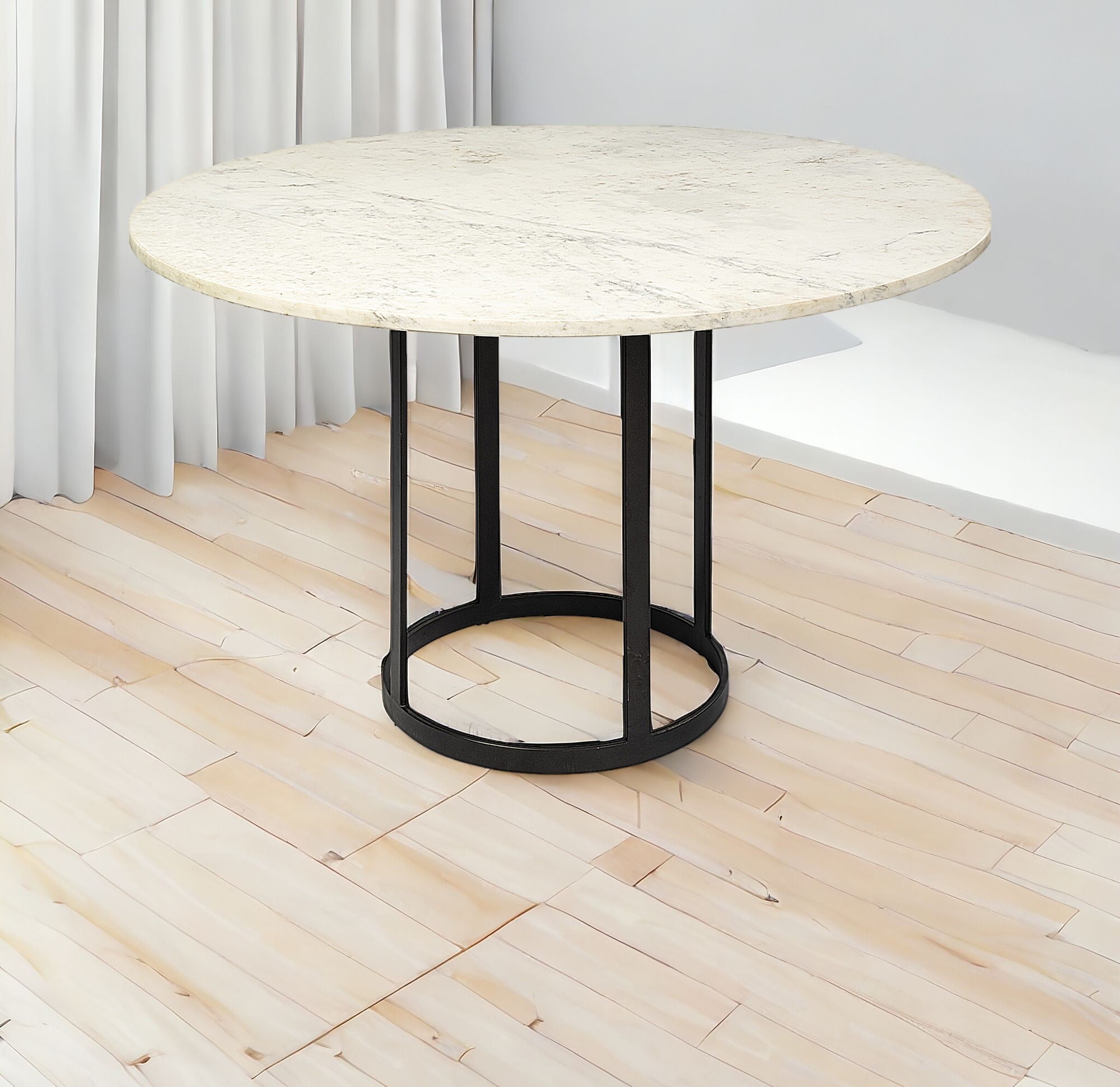 48" Round White Marble Top With Black Metal Base Dining Table