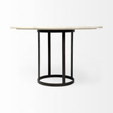 48" Round White Marble Top With Black Metal Base Dining Table