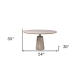 54" Round Brown Solid Wood Top Brown Wood Gold Metal Base Dining Table