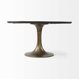 54" Round Brown Solid Wood Top With Gold Metal Base Dining Table