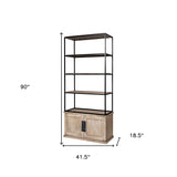 Light Brown Wood And Iron Shelving Unit With 3 Shelves