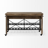 Brown Solid Wood Top Kitchen Island With Two Tier Black Metal Rolling