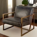 Black Leather Seat Accent Chair With Gold Metal Frame