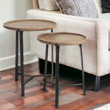 24" Brown Solid Wood Round End Table