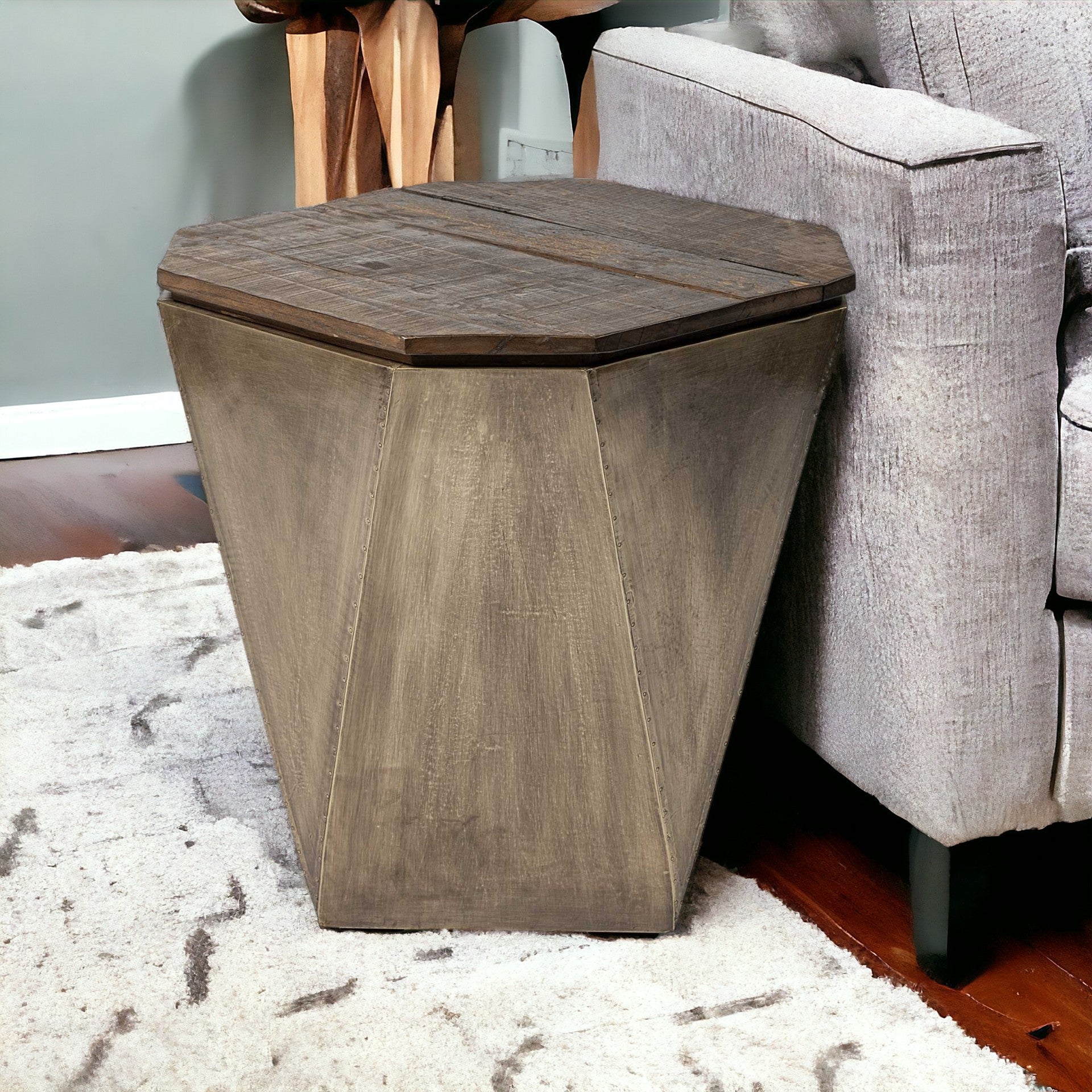 21" Brown Solid Wood End Table