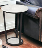 21" Black And White Marble Round End Table