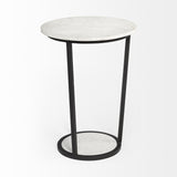18" Round White Marble Top Accent Table With Black Metal Frame