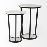 18" Round White Marble Top Accent Table With Black Metal Frame