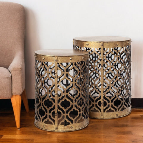 Set of Two 20" Gold Unavailable Round End Table