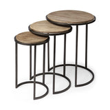 Set of Three 27" Black And Brown Solid Wood Round End Table