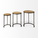 Set of Three 27" Black And Brown Solid Wood Round End Table