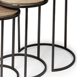 Set of Three 27" Black And Brown Solid Wood Round End Table