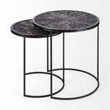 Set of Two 20" Black Iron Round End Table