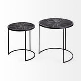 Set of Two 20" Black Iron Round End Table