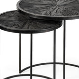 Set of Two 20" Black Iron Round End Table