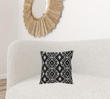 Jet Black And White Geo Throw Pillow