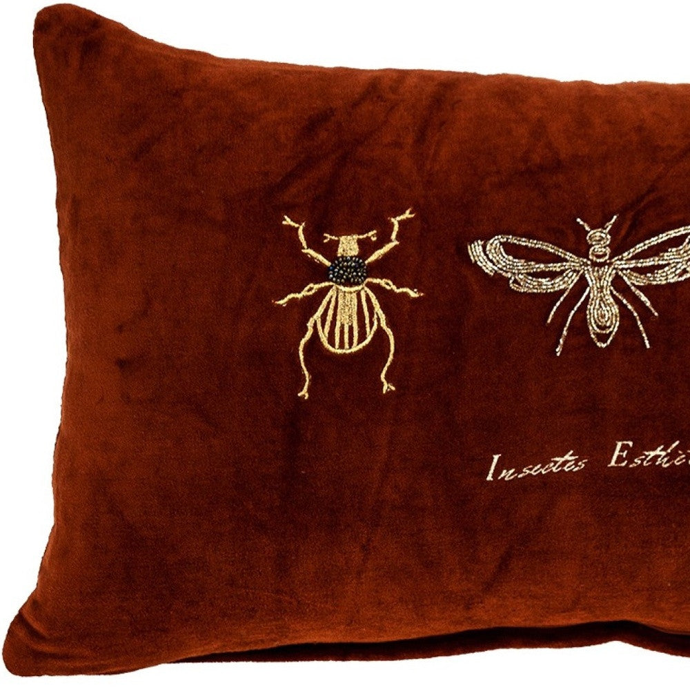 Golden Insects Velvet Throw Pillow