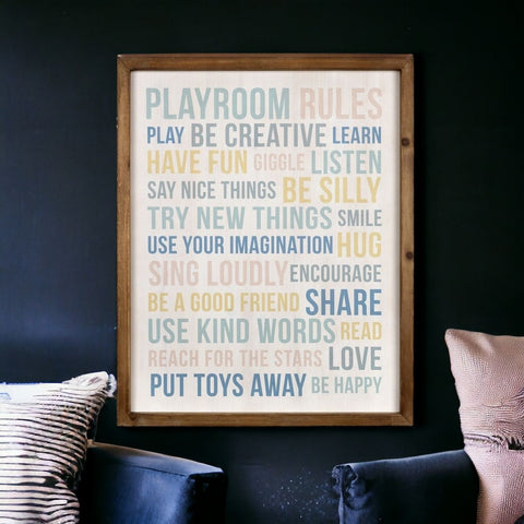 Playroom Rules Wooden Wall Art