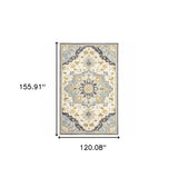 4'X6' Blue And Ivory Bohemian Area Rug