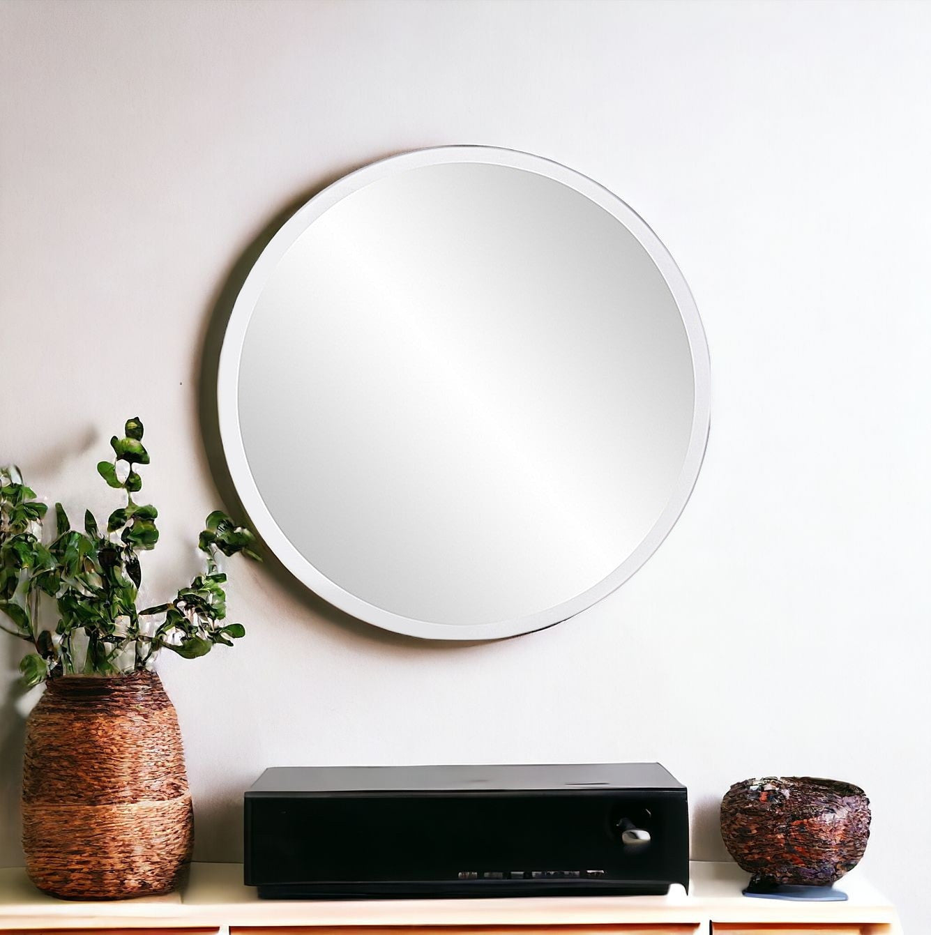 12" X 12" Minimalist Round Mirror With Beveled Edge