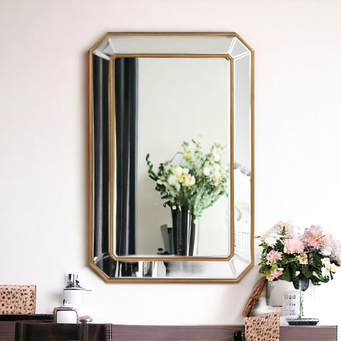 Recatngle Gold Leaf Mirror With Angled Corners Frame