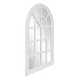 White Washed Mirror With Arched Panel Window Design