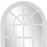 White Washed Mirror With Arched Panel Window Design