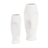 Set of Two Ceramic White Cylinder Table Vases