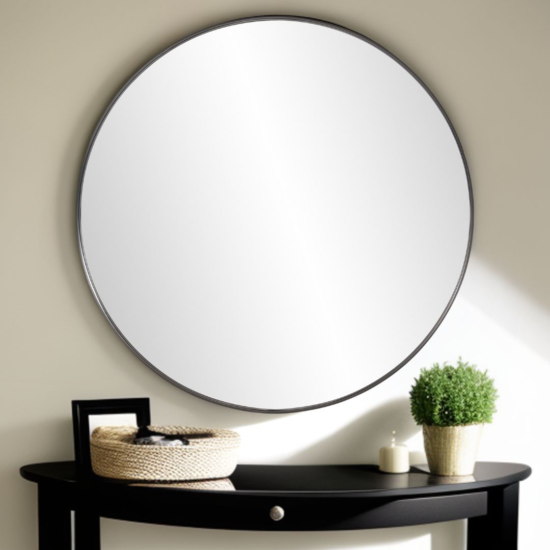 36" Black Round Framed Accent Mirror