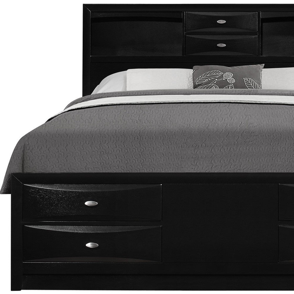 Solid Wood Full Black Eight Drawers Bed