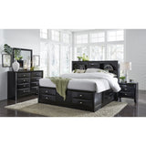 Solid Wood Queen Black Eight Drawers Bed
